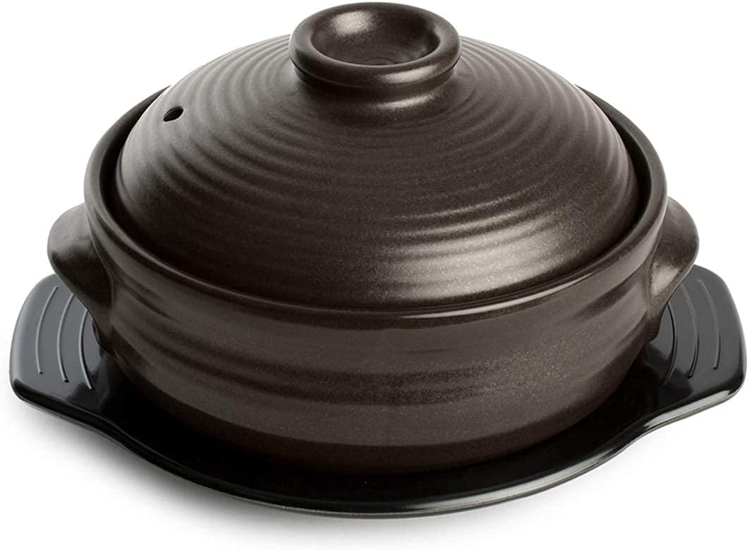 Crazy Korean Cooking Korean Stone Bowl (Dolsot), Sizzling Hot Pot for Bibimbap and Soup - Premium Ceramic (Large with Lid)