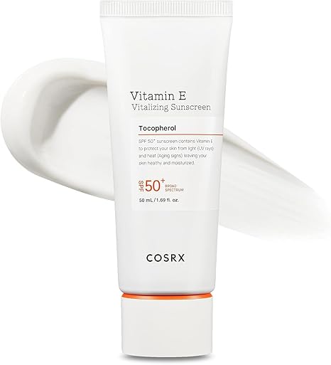 COSRX Vitamin E Vitalizing Sunscreen,SPF 50 Broad Spectrum Face Sunscreen, Lightweight, Non-Sticky, No White Cast, Vitamin E for Antioxidant Care, For All Skin Tones, Korean Skincare, 1.69 fl oz