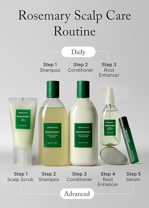 AROMATICA Rosemary Scalp Scaling Shampoo - Korean Hair Care with Thinning Hair Loss Natural Rosemary Essential Oil for Women - Vegan Hair Growth - Free from Sulfate, Silicone, and Paraben (13.53 oz)