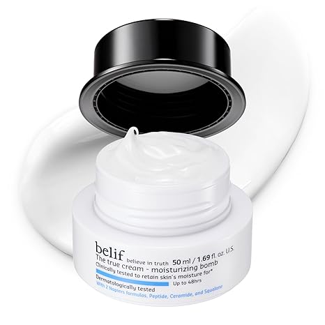 belif Moisturizing Bomb – Daily Ceramide Moisturizer with Peptide & Squalane, 48hr Hydration & Anti-Aging Cream, Milky & Lightweight, Restores Skin Barrier, Korean Skincare, 1.68 fl oz (50ml)