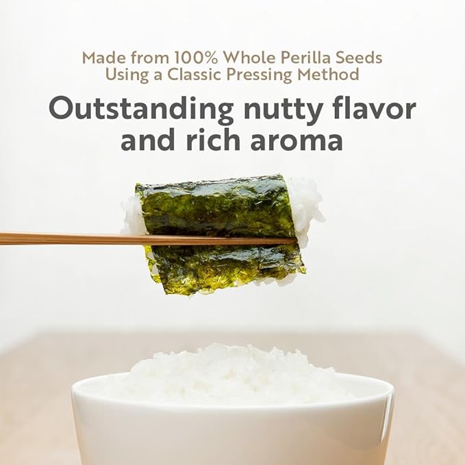 O’Food Roasted Seaweed Snack, Crispy & Savory Premium Korean Laver, Vegan Gluten-Free Plant-Based Snack, Made in Korea, Light & Crunchy Sheets for Lunchboxes and On-the-Go [Perilla Oil | Pack of 16]