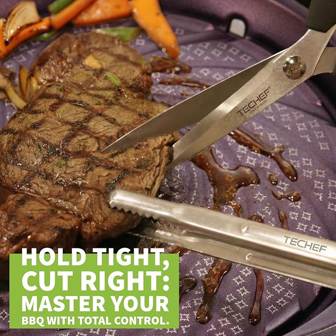 TECHEF Kitchen Shears With 2 Stainless Steel Tongs & Travel Bag, Dishwasher Safe, 4-Piece Complete Set, Made in Korea (Scissors & Tongs Set)