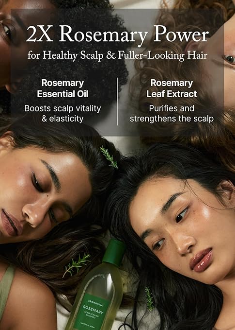 AROMATICA Rosemary Scalp Scaling Shampoo - Korean Hair Care with Thinning Hair Loss Natural Rosemary Essential Oil for Women - Vegan Hair Growth - Free from Sulfate, Silicone, and Paraben (13.53 oz)