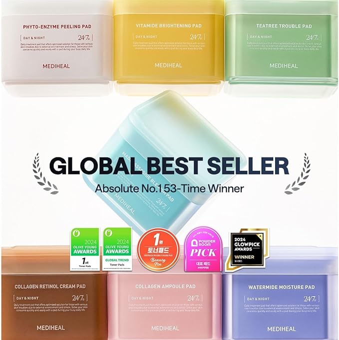 MEDIHEAL Toner Pads [Collagen] - Ampoule Toner Pad with Collagen & Ceramide - Skin Firming & Restore Elasticity & Deep Hydration - Tighten Wrinkles & Lines - Vegan Moisturizing Fabric (100 Count) s