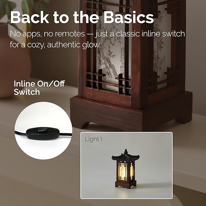 Traditional Korean Wood Lamp | Handmade Asian Oriental Table Lantern | Bedside Bedroom Accent Light | Unique Gift Idea | Pagoda Design (Brown) (House)