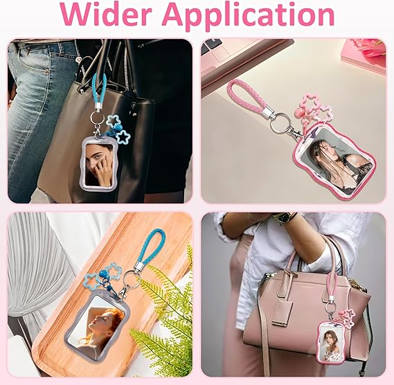 2Sets Kpop Photocard Holder,Cute Star Wave Card Holder Keychain with Candy Color Star Keychain Lobster Buckle Hanging Rope Creative Photocards Holder for Kpop Fan Idol Photo Bus Card（pink&blue）