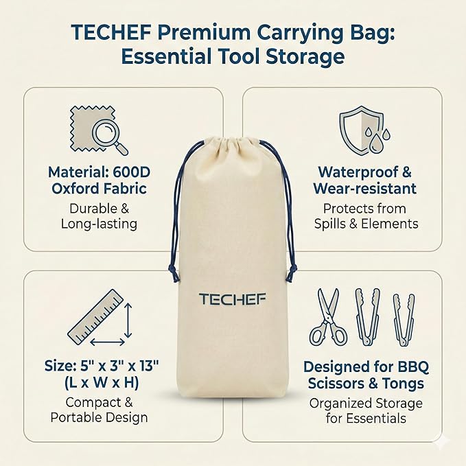 TECHEF Kitchen Shears With 2 Stainless Steel Tongs & Travel Bag, Dishwasher Safe, 4-Piece Complete Set, Made in Korea (Scissors & Tongs Set)