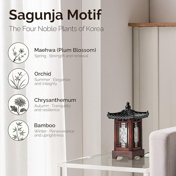 Traditional Korean Wood Lamp | Handmade Asian Oriental Table Lantern | Bedside Bedroom Accent Light | Unique Gift Idea | Pagoda Design (Brown) (House)