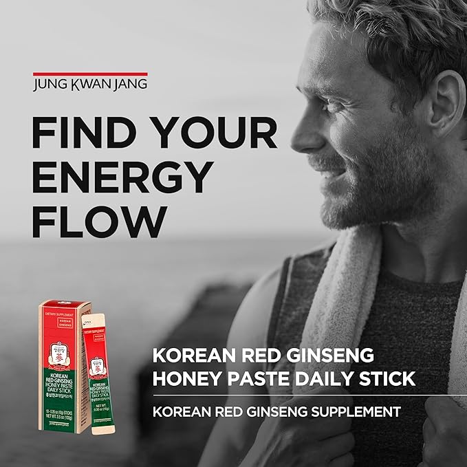 JUNG KWAN JANG Korean Red Ginseng Honey Paste Daily Stick | Poria Mushroom, Rehmannia Extract Hong Sam Jin Go Daily | Natural Energy Booster for Men & Women, Pre Workout | 30 Count