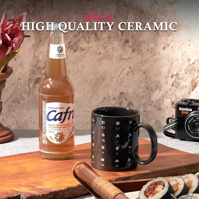 Kpop Merch - Korean Alphabet, Korean Gifts, Kdrama Merch, Korean Drama Gifts, BTS Cup, BTS Mug, K Drama, 12oz, Stylish, Durable, Microwave Safe, Premium Quality (Carbon Black)